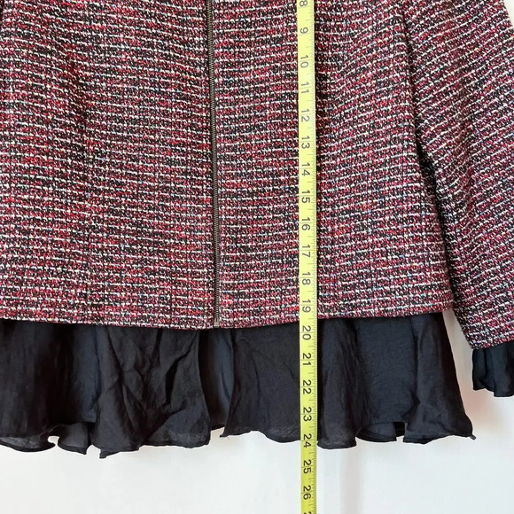 Slate & Willow Tweed Ruffle Trim Peplum Jacket Blazer Zip Size 12 Career Work - Picture 11 of 13
